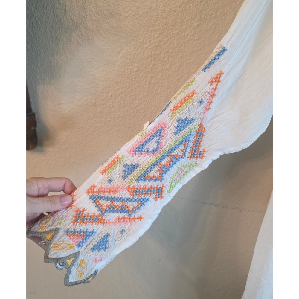 Johnny Was Boho Festival Embroidered Tunic Top SZ XS Colorful Blouse - Picture 3 of 6